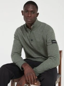 Calvin Klein Button Quarter Zip Jumper - Green -Barbou Clothing Shop VJNIB SQ5 0000000047 GREEN MDd1