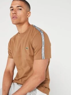 Lacoste Tape Croc T-shirt - Brown -Barbou Clothing Shop VJW79 SQ4 0000000143 BROWN MDd