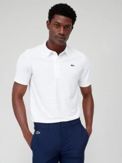 Lacoste Golf Ribbed Striped Polo Shirt - White