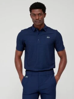 Lacoste Golf Ribbed Striped Polo Shirt - Dark Blue