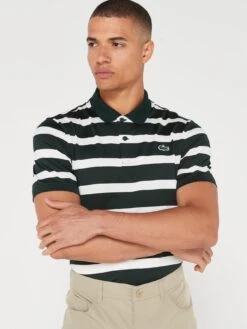 Lacoste Golf Block Stripe Polo Shirt - White/Black