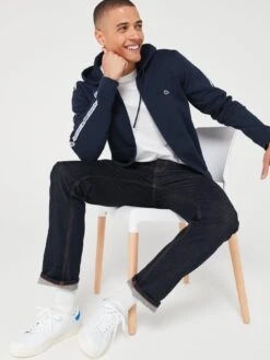 Lacoste Taped Zip Through Hoodie - Dark Blue -Barbou Clothing Shop VJW7U SQ4 0000000354 DARK BLUE MDd