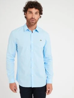 Lacoste Slim Fit Button Down Poplin Shirt - Light Blue