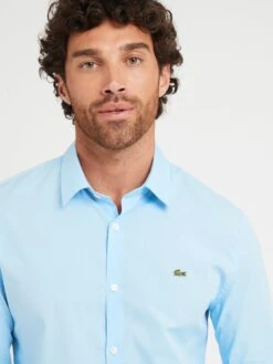 Lacoste Slim Fit Button Down Poplin Shirt - Light Blue -Barbou Clothing Shop VJW88 SQ4 0000000020 BLUE MDd