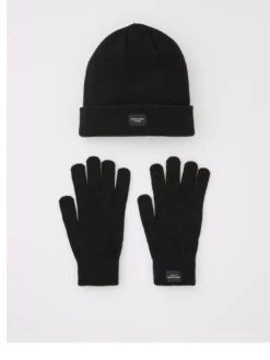 Jack & Jones Knit Hat & Gloves Gift Set - Black