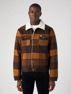 Wrangler Wool Blend Checked Trucker Jacket - Dark Yellow