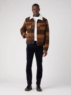 Wrangler Wool Blend Checked Trucker Jacket - Dark Yellow -Barbou Clothing Shop VK4RI SQ3 0000001073 DARK YELLOW MDo