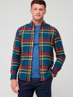 Farah Giusto Long Sleeve Twill Check Shirt - Dark Blue