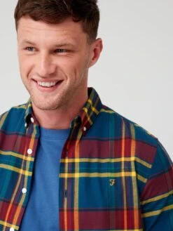 Farah Giusto Long Sleeve Twill Check Shirt - Dark Blue -Barbou Clothing Shop VK8ZF SQ4 0000000354 DARK BLUE MDd