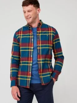 Farah Giusto Long Sleeve Twill Check Shirt - Dark Blue -Barbou Clothing Shop VK8ZF SQ5 0000000354 DARK BLUE MDd1