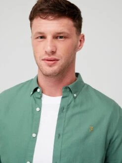 Farah Brewer Long Sleeve Slim Fit Oxford Shirt - Green -Barbou Clothing Shop VK8ZG SQ4 0000000047 GREEN MDd