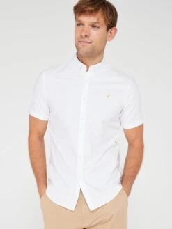 Farah Brewer Short Sleeve Slim Fit Oxford Shirt - White
