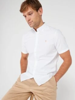 Farah Brewer Short Sleeve Slim Fit Oxford Shirt - White -Barbou Clothing Shop VK8ZH SQ4 0000000013 WHITE MDd