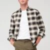 Farah Brewer Long Sleeve Check Oxford Shirt - Dark Khaki