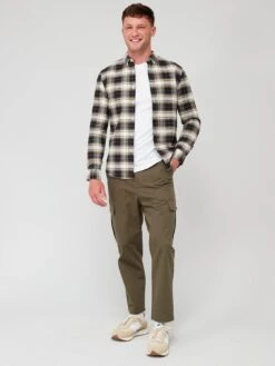 Farah Brewer Long Sleeve Check Oxford Shirt - Dark Khaki -Barbou Clothing Shop VK8ZI SQ3 0000005579 DARK KHAKI MDo