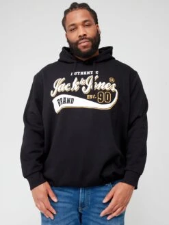 Jack & Jones Jack & Jones Plus Large Logo Overhead Hoodie - Black
