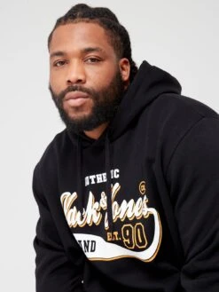 Jack & Jones Jack & Jones Plus Large Logo Overhead Hoodie - Black -Barbou Clothing Shop VKO4U SQ4 0000000004 BLACK MDd