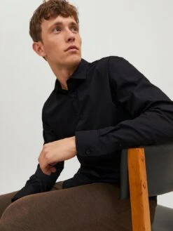 Jack & Jones Long Sleeve Slim Fit Shirt - Navy -Barbou Clothing Shop VKO5Y SQ3 0000000004 BLACK MDo