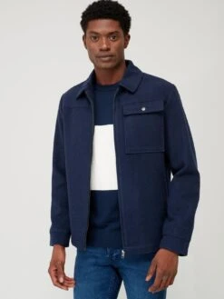 Jack & Jones Wool Blend Front Pocket Jacket - Navy
