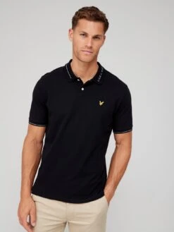 Lyle & Scott Lyle & Scott Branded Ringer Polo Shirt - Black