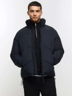 River Island Chevron Funnel Neck Padded Jacket