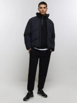 River Island Chevron Funnel Neck Padded Jacket -Barbou Clothing Shop VKULK SQ3 0000000004 BLACK MDo