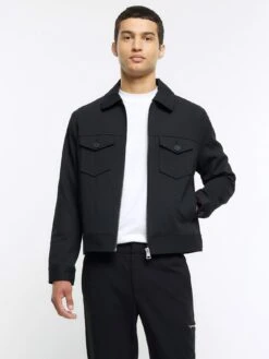 River Island Smart Fine Twill Western Jacket - Black