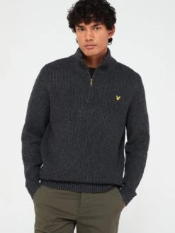 Lyle & Scott Lyle & Scott Ribbed Quarter Zip Jumper - Dark Grey