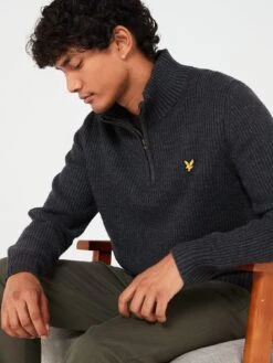 Lyle & Scott Lyle & Scott Ribbed Quarter Zip Jumper - Dark Grey -Barbou Clothing Shop VKULT SQ5 0000000070 DARK GREY MDd1