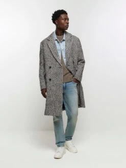 River Island River Island Textured Double Breasted Overcoat
