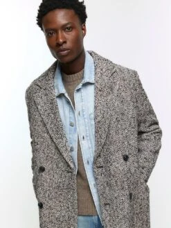 River Island River Island Textured Double Breasted Overcoat -Barbou Clothing Shop VKUO8 SQ4 0000000005 GREY MDd