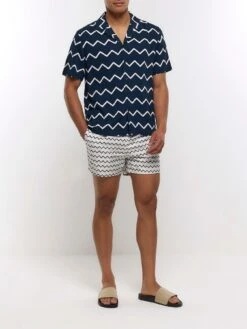 River Island Zip Zag Print Revere Shirt -Barbou Clothing Shop VKUP0 SQ3 0000000048 NAVY MDo