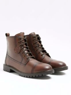 River Island Laced Combat Boot - Dark Brown -Barbou Clothing Shop VKUPR SQ4 0000000014 DARK BROWN SLf