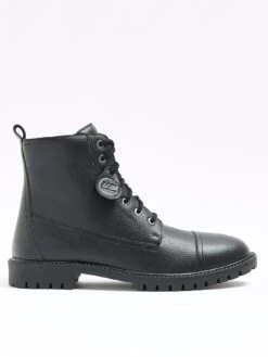 River Island Laced Combat Boot - Black