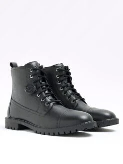 River Island Laced Combat Boot - Black -Barbou Clothing Shop VKUPS SQ4 0000000004 BLACK SLf