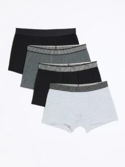 River Island Geo Waistband Trunks 4 Pack - Black