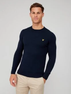 Lyle & Scott Crew Neck Cotton Merino Blend Jumper - Navy