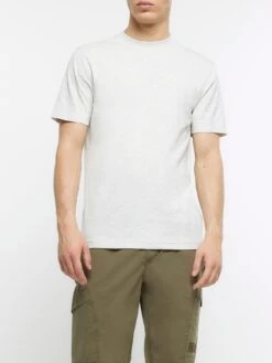 River Island Short Sleeve Slim Fit T-Shirt - Grey