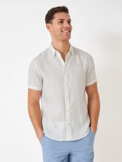 Crew Clothing Short Sleeve Linen Shirt - White