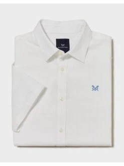 Crew Clothing Short Sleeve Linen Shirt - White -Barbou Clothing Shop VL8OZ SQ3 0000000013 WHITE MDo
