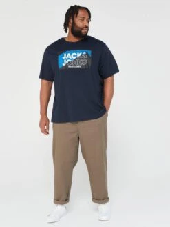 Jack & Jones Plus Logan T-Shirt - Navy -Barbou Clothing Shop VLK2Q SQ3 0000000048 NAVY MDo
