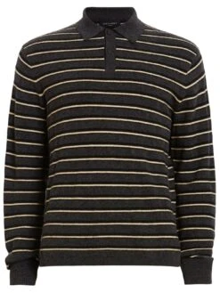 AllSaints Stafford L/S Polo -Barbou Clothing Shop VM05L SQ3 0000000014 DARK BROWN SLf