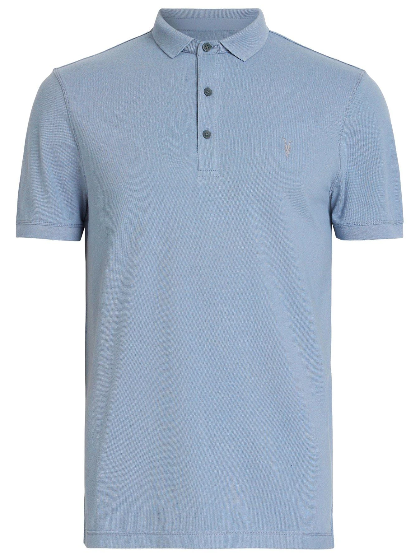 AllSaints Reform Short Sleeve Pique Polo Shirt - Blue 3 AllSaints Reform Short Sleeve Pique Polo Shirt - Blue - Image 3