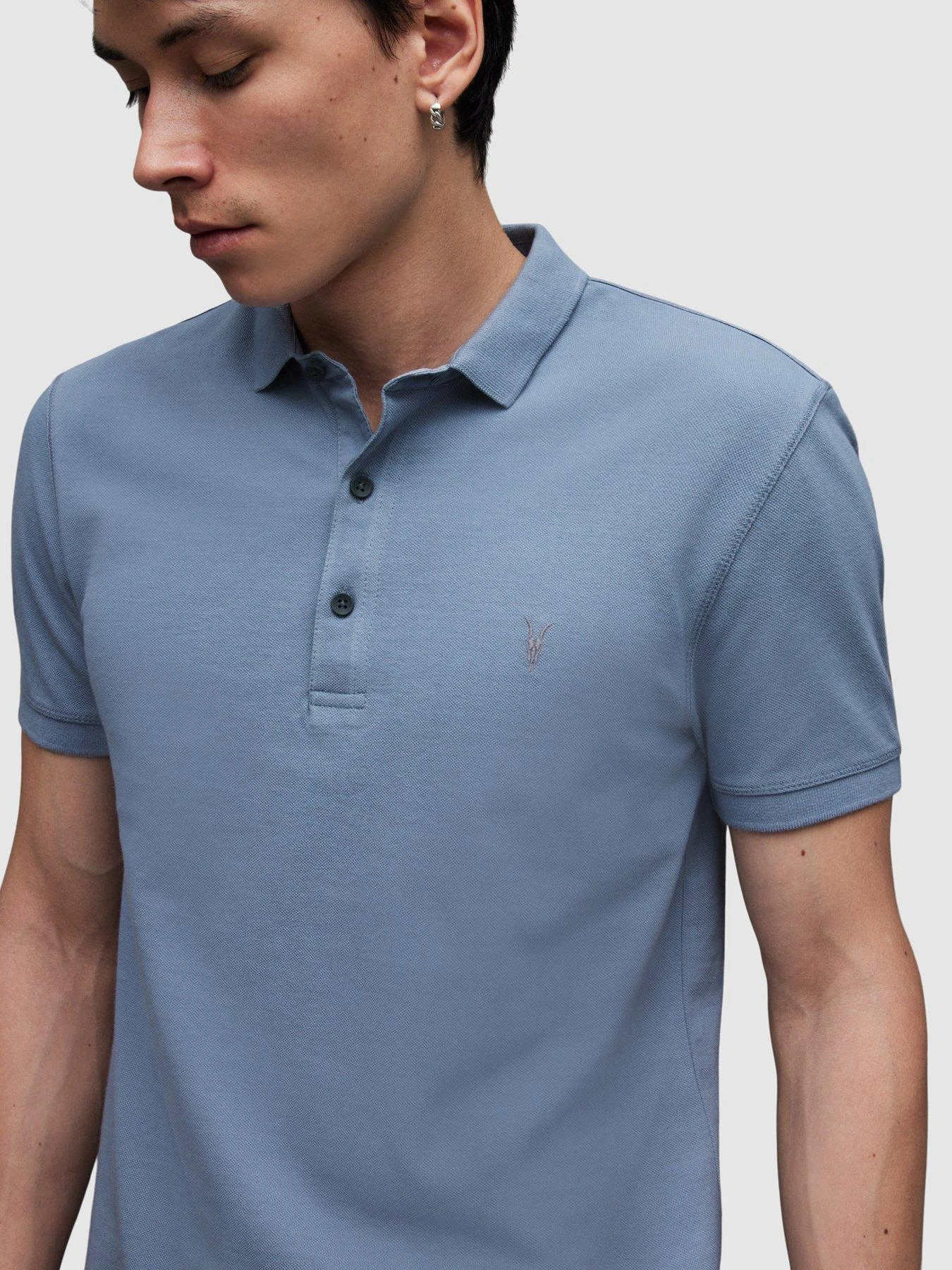 AllSaints Reform Short Sleeve Pique Polo Shirt - Blue 5 AllSaints Reform Short Sleeve Pique Polo Shirt - Blue - Image 5