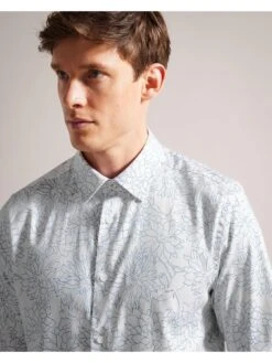 Ted Baker Neale Dense Floral Print Long Sleeve Shirt - White -Barbou Clothing Shop VNAQ0 SQ4 0000000013 WHITE MDd