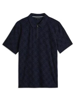 Ted Baker Maroc Regular Zip Jacquard Polo Shirt - Navy -Barbou Clothing Shop VNAQS SQ3 0000000048 NAVY MDo