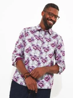 Joe Browns Faded Floral Skull Shirt - Grey