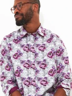 Joe Browns Faded Floral Skull Shirt - Grey -Barbou Clothing Shop VNGTH SQ3 0000000005 GREY MDo