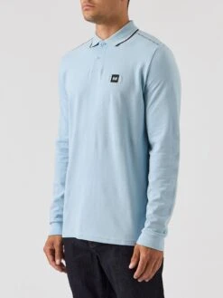 Weekend Offender Carola Long Sleeved Check Details Polo Shirt - Light Blue