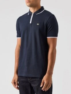 Weekend Offender Shore Zip Polo Shirt With Tipping - Navy